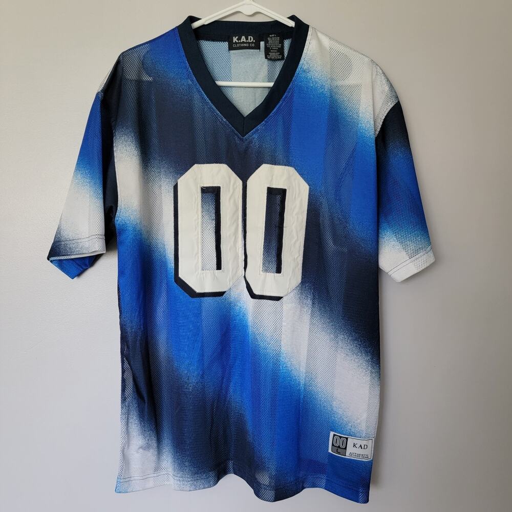KAD Blue Ombre Streetwear Jersey Mens L Street Style Hip-Hop Y2K VTG Breathable